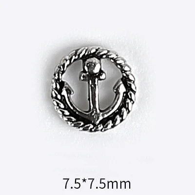10pcs 3D Alloy Anchor Nail Charms – Gold & Silver Luxury Nail Decorations