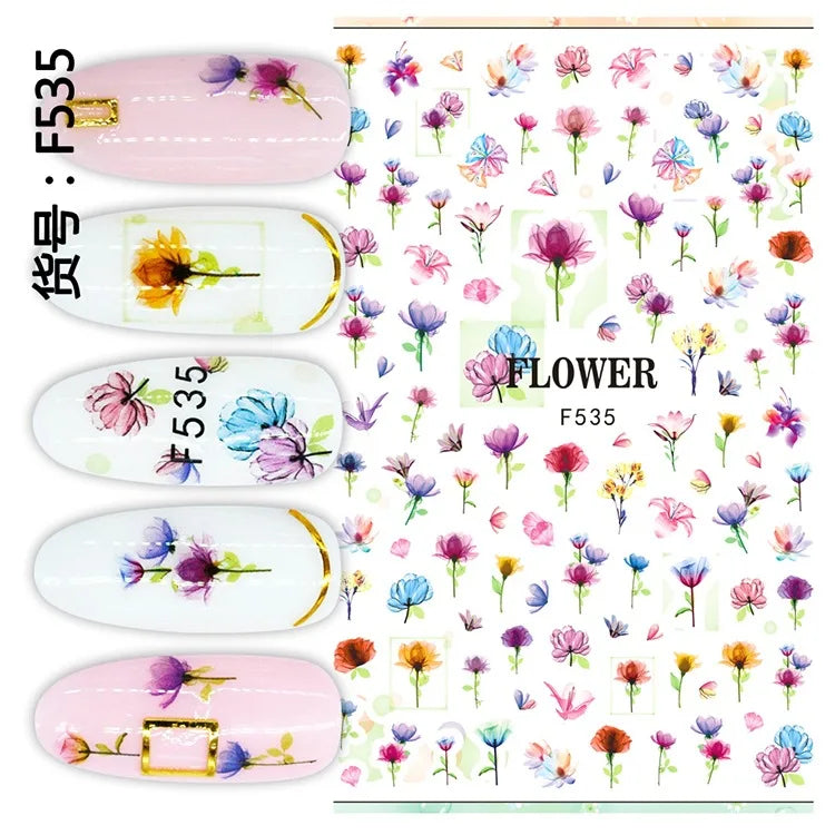 3D Y2K Hibiscus Floral Nail Stickers