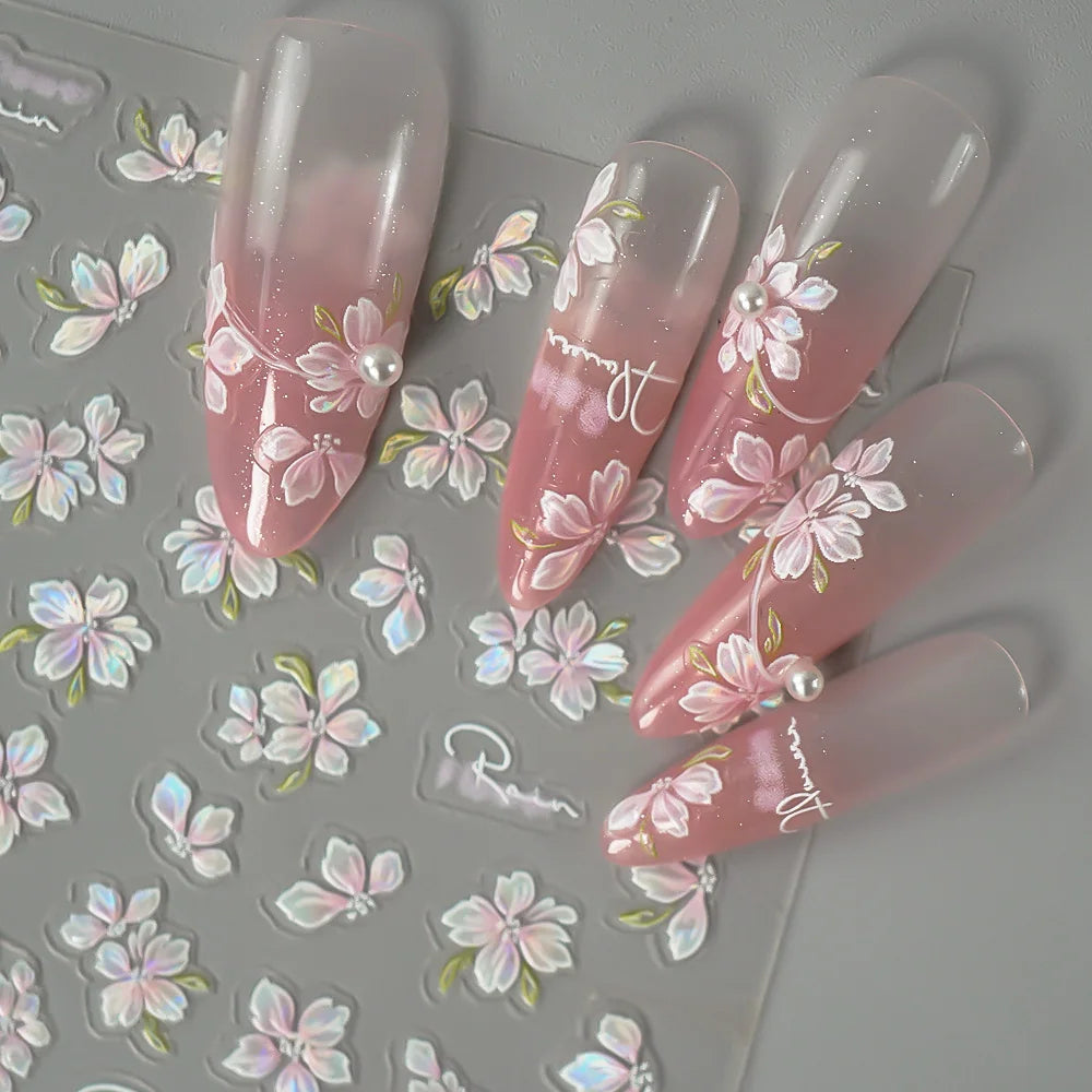 5D Spring Flower Nail Stickers – Embossed Floral Manicure Decals