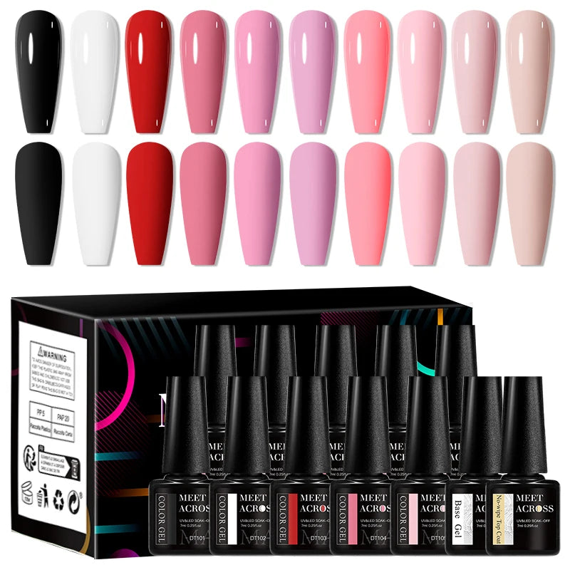 MEET ACROSS 12pcs Macaron Gel Nail Polish Set – UV Soak Off Manicure Kit