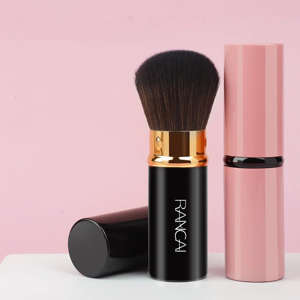 Luxury Mini Retractable Face Brush – Pink & Black, Portable Powder & Highlight Perfection
