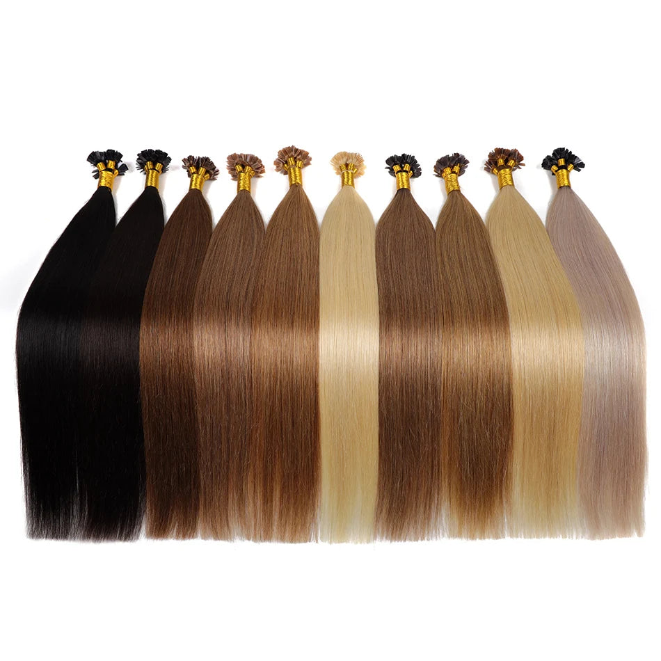BHF Straight Flat Tip Human Hair Extensions – 1g/Strand, Keratin Fusion, Blonde & Brown