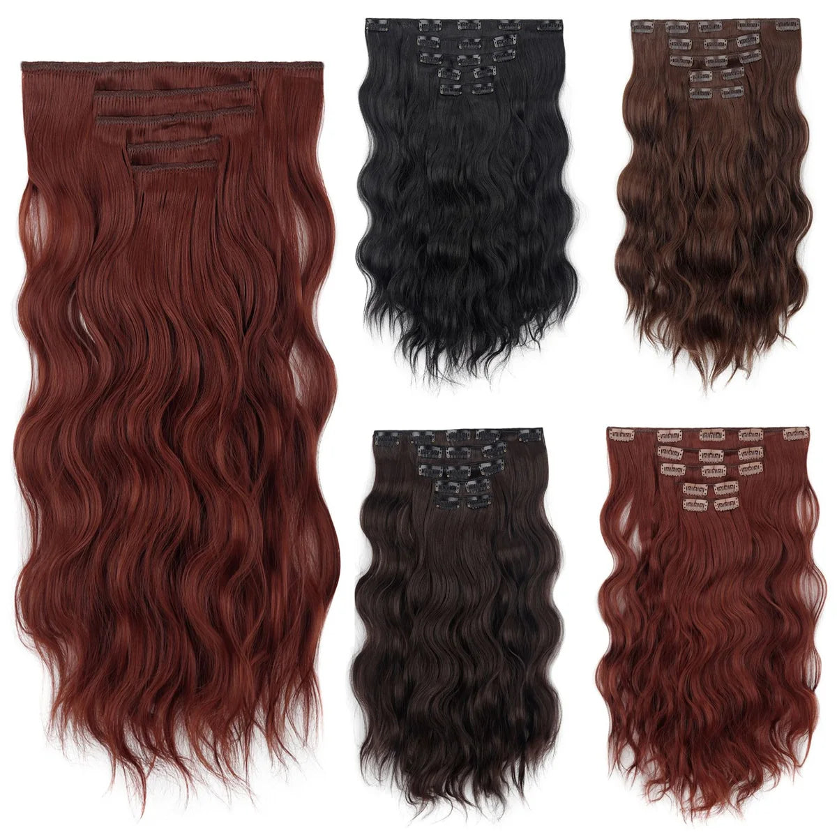 20" Curly Synthetic Hair Extensions – 5PCS Heat-Resistant Black Hairpieces