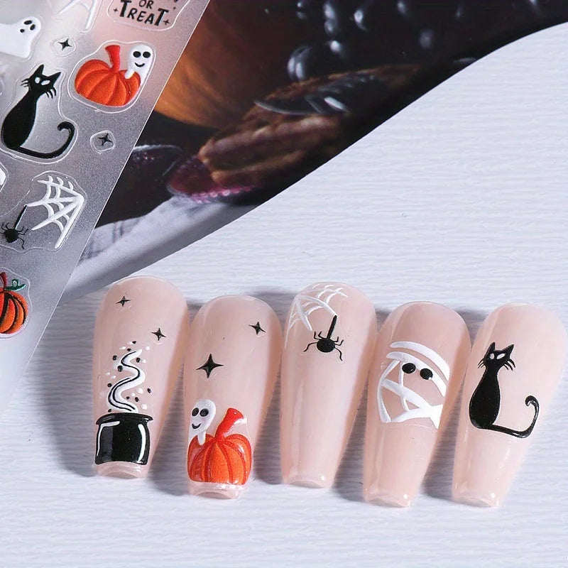 2-Pack Halloween 3D Nail Art Stickers – Self-Adhesive DIY Manicure Decals