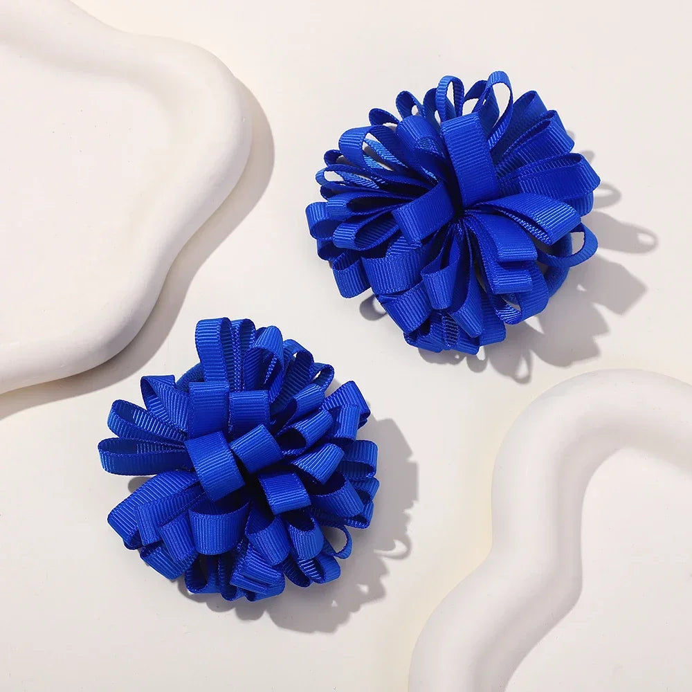 2Pcs Double Color Ribbon Flower Hairpins – Handmade Princess Hair Clips & Barrettes for Girls