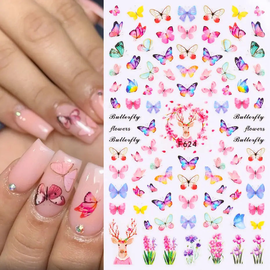 3D Floral & Butterfly Nail Art Stickers Decals