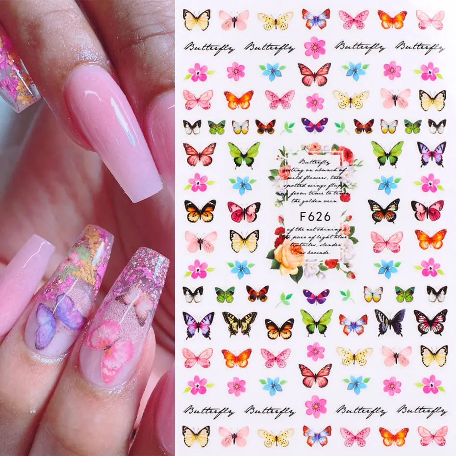 3D Floral & Butterfly Nail Art Stickers Decals