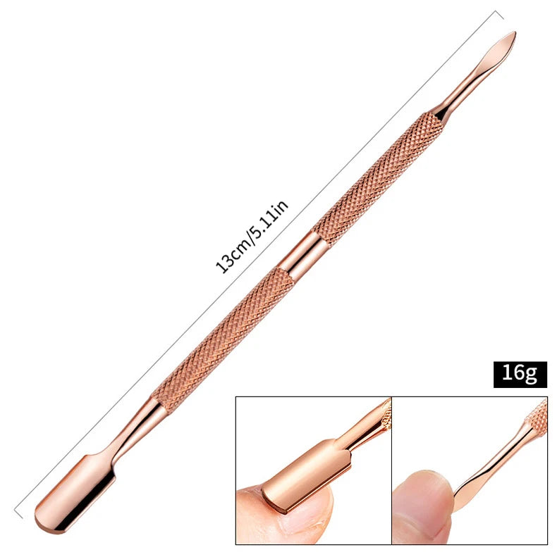 1/3pcs Double-Ended Stainless Steel Cuticle Pusher Set – Dead Skin Remover & Cuticle Scissors, 4pcs Rose Gold Manicure Tools