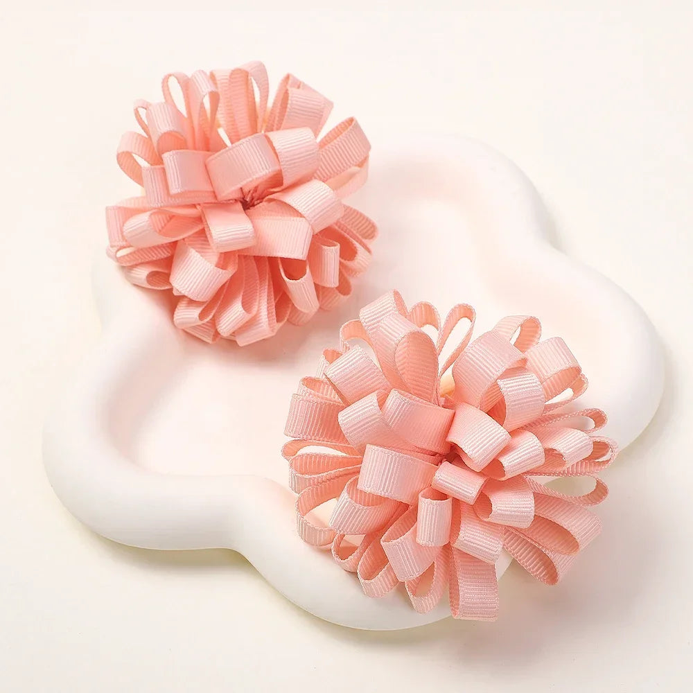 2Pcs Double Color Ribbon Flower Hairpins – Handmade Princess Hair Clips & Barrettes for Girls