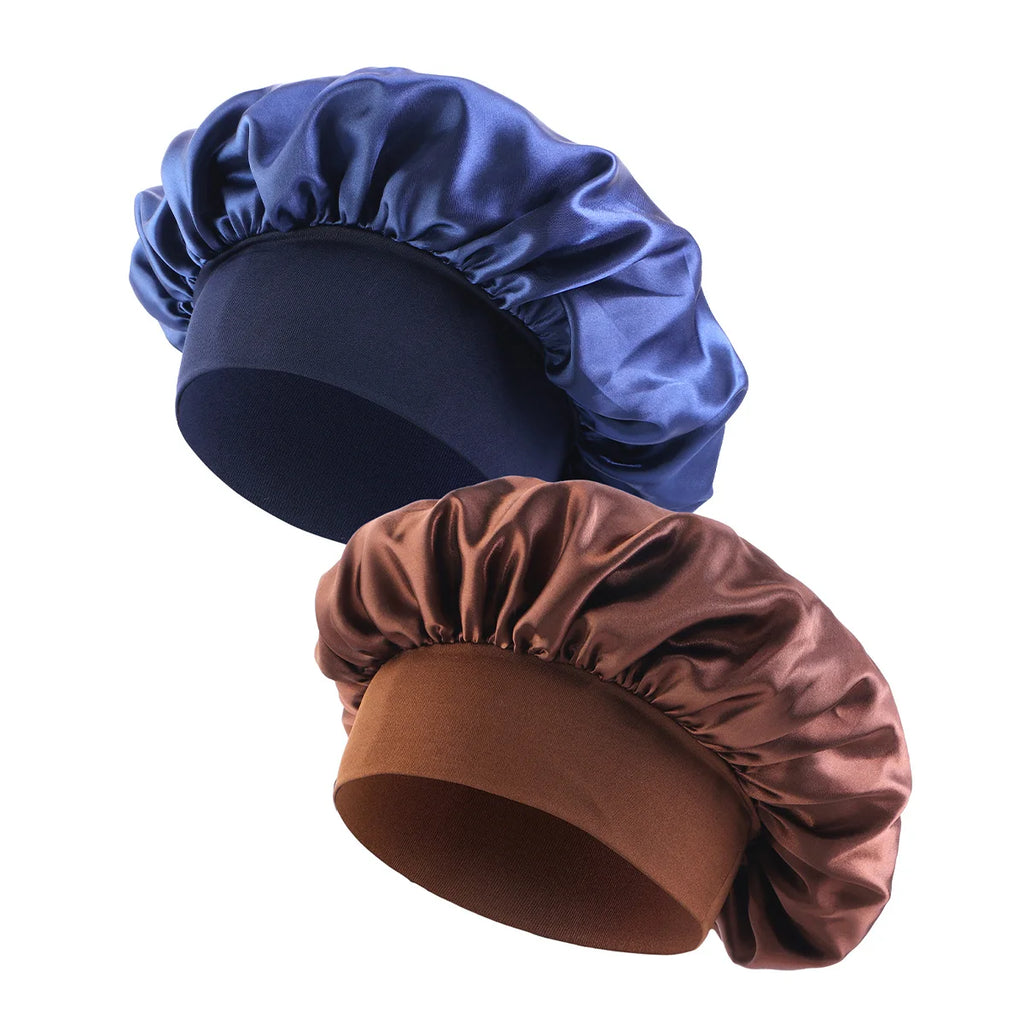 New Women’s Satin Solid Wide-Brimmed Sleeping Hat – Unisex Elastic Head Wrap Bonnet for Hair Care