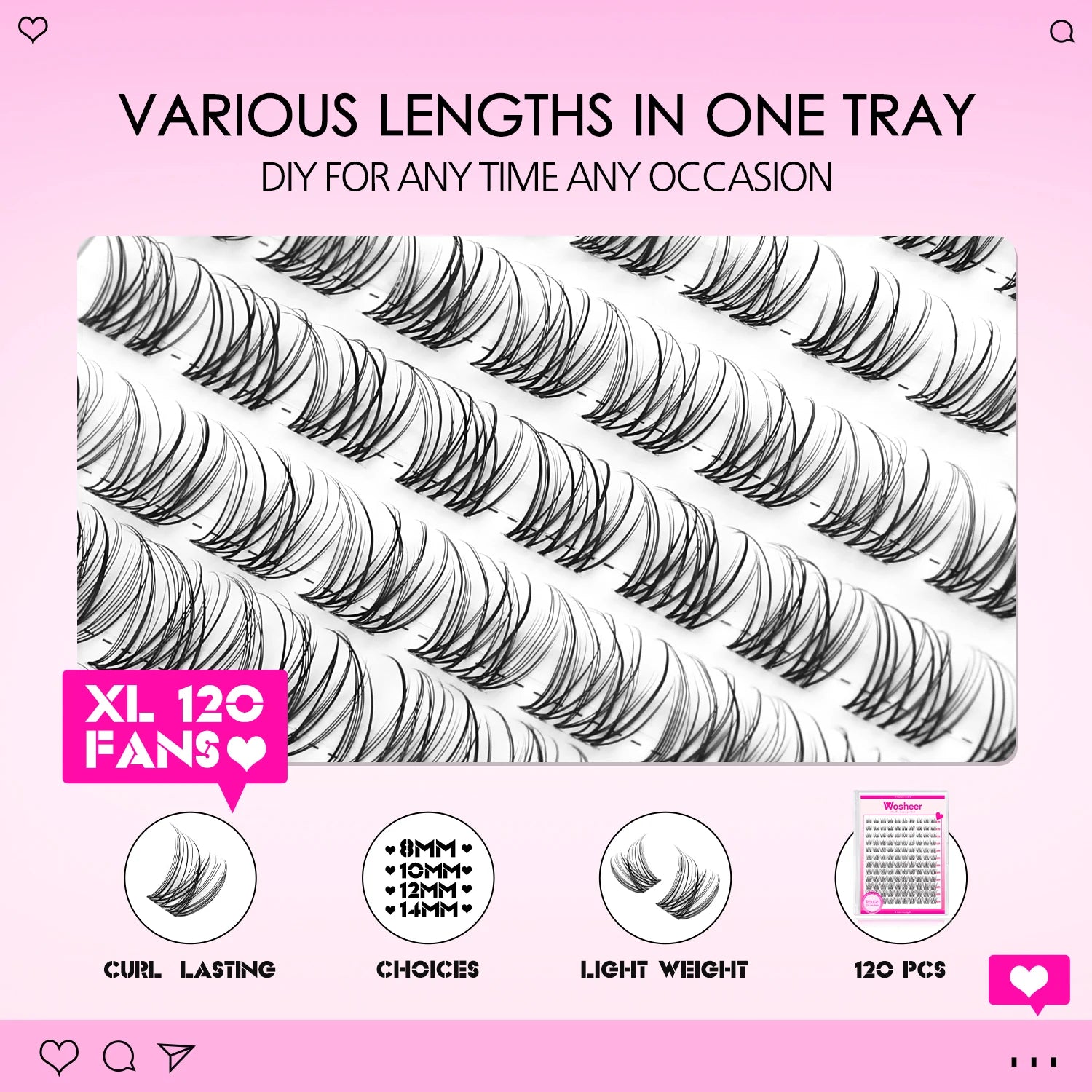 WOSHEER Natural Cluster Lashes – Volume Mixed Eyelash Extensions