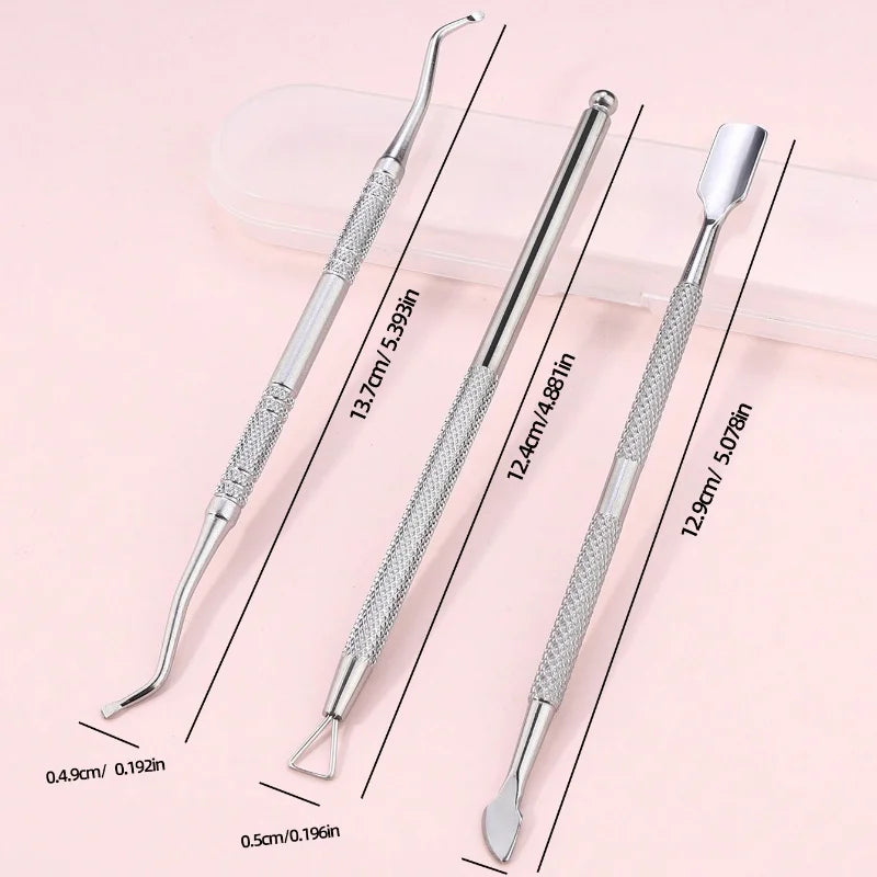 3pcs Stainless Steel Cuticle Pusher & Remover Set – Includes Cuticle Trimmer, Dead Skin Pusher & Gel Polish Remover Tool