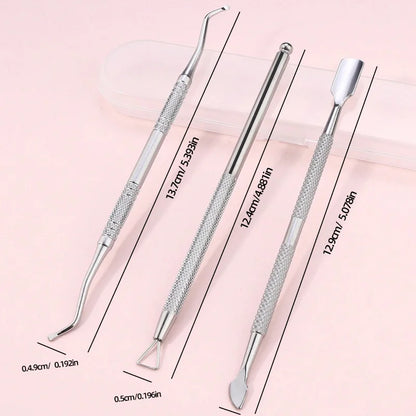 3pcs Stainless Steel Cuticle Pusher & Remover Set – Includes Cuticle Trimmer, Dead Skin Pusher & Gel Polish Remover Tool