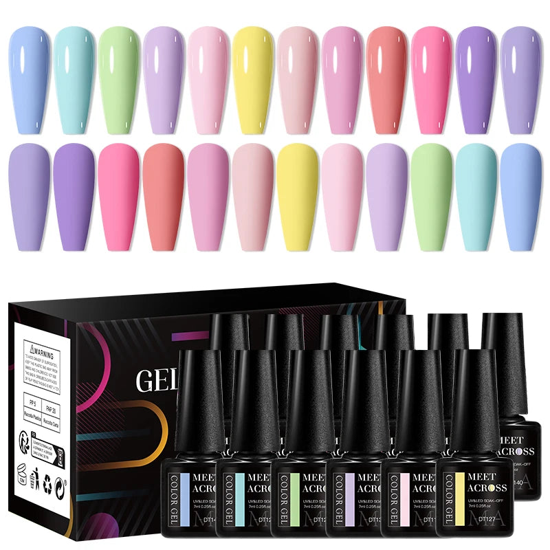 MEET ACROSS 12pcs Macaron Gel Nail Polish Set – UV Soak Off Manicure Kit