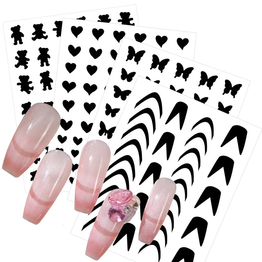 Creative Cute Hollow Nail Stickers Set - Airbrush Stencils Spray Templates for Nail Art - Heart Butterfly Bear Designs