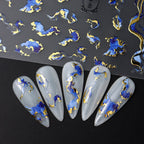 Holographic Purple & Blue Nail Art Stickers – Gold Ink Decals for DIY Manicure