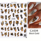 Black & Bronze Nail Art Stickers – Animal, Plant & Love English Designs