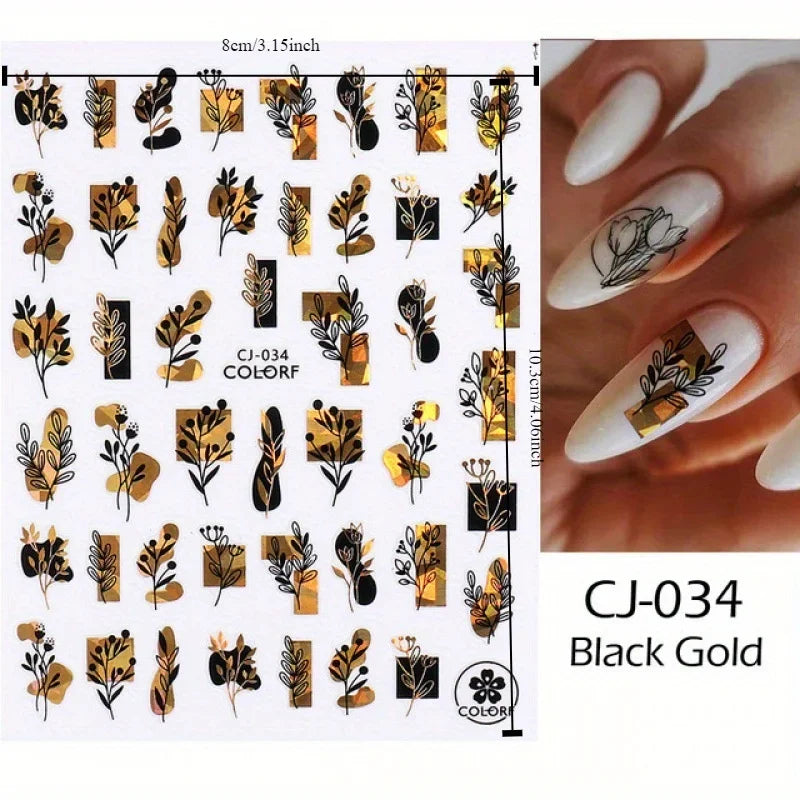 Black & Bronze Nail Art Stickers – Animal, Plant & Love English Designs