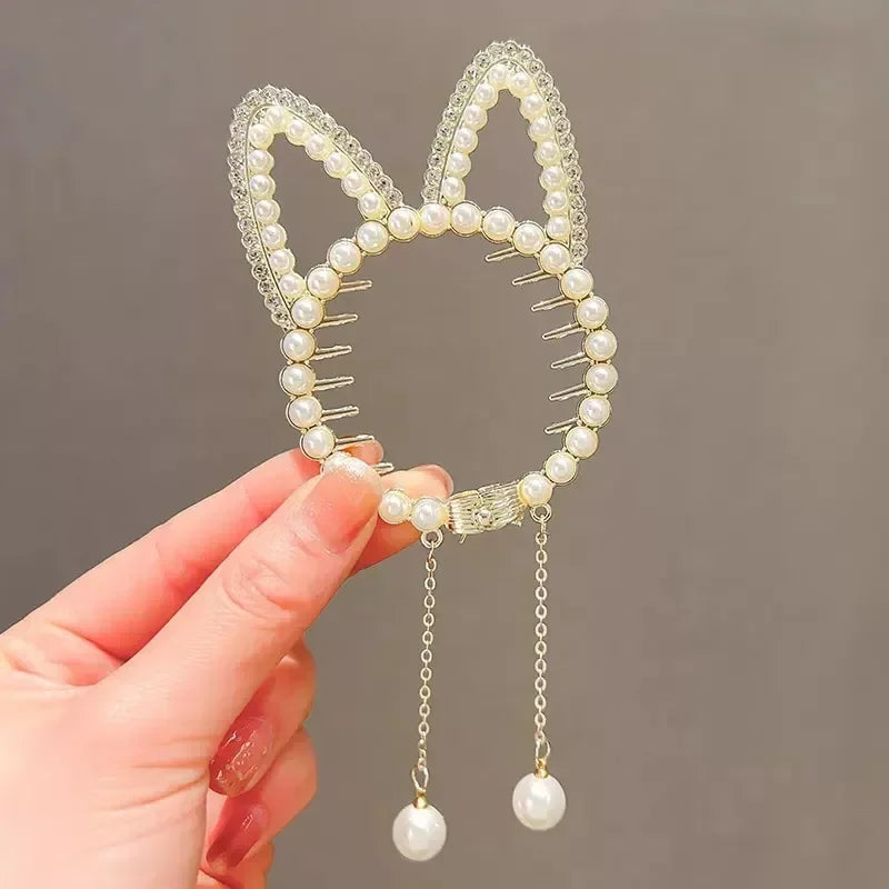 Elegant Butterfly Ponytail Hair Clip – Blue & Red Hairpin with Pearl Tassel for Women