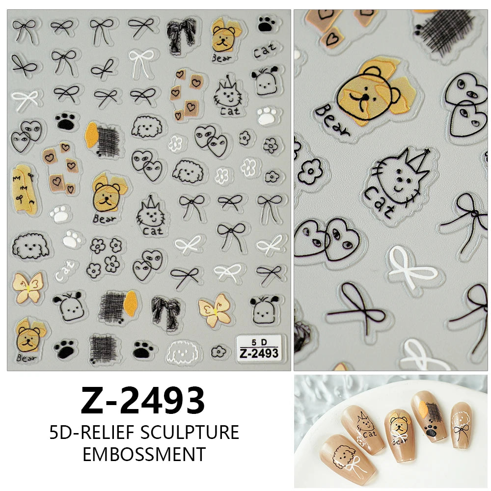 5D Cute Animal Nail Stickers – Cat & Dog Graffiti Decals