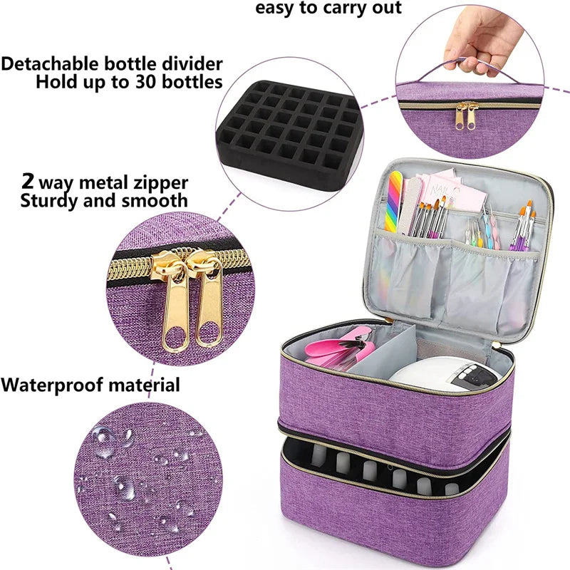 Pink 30-Bottle Nail Polish Organizer & Dryer Case – Cosmetic Storage Bag