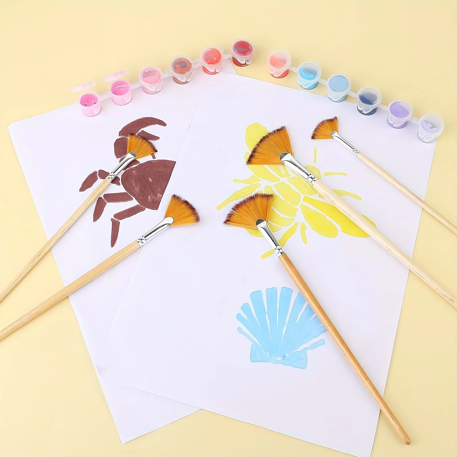 5pcs Fan Paint Brush Set – Nylon Hair Brushes for Acrylic, Oil & Watercolor Painting