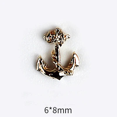 10pcs 3D Alloy Anchor Nail Charms – Gold & Silver Luxury Nail Decorations