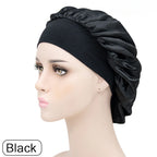 Adjustable Solid Satin Bonnet – Long Hair Care Sleep Hat for Women, Silk Head Wrap & Shower Cap
