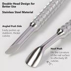 Double-Head Angled Hoof Cuticle Pusher, Stainless Steel Bevel Nail Art Pusher Manicure Stick
