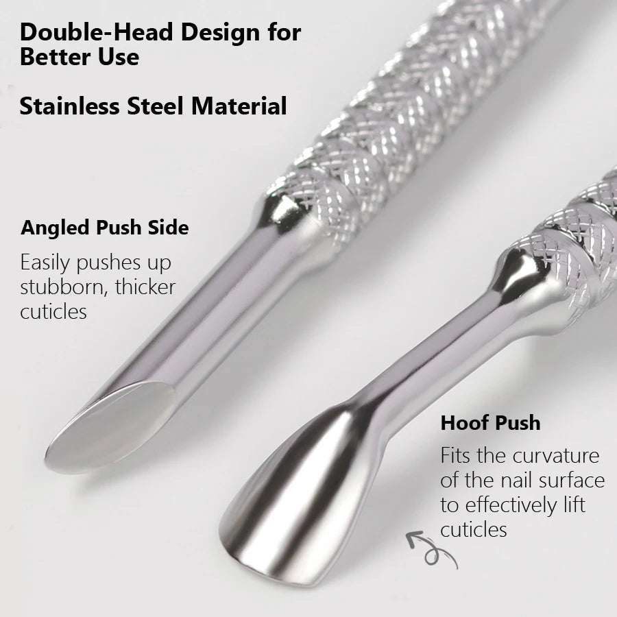 Double-Head Angled Hoof Cuticle Pusher, Stainless Steel Bevel Nail Art Pusher Manicure Stick