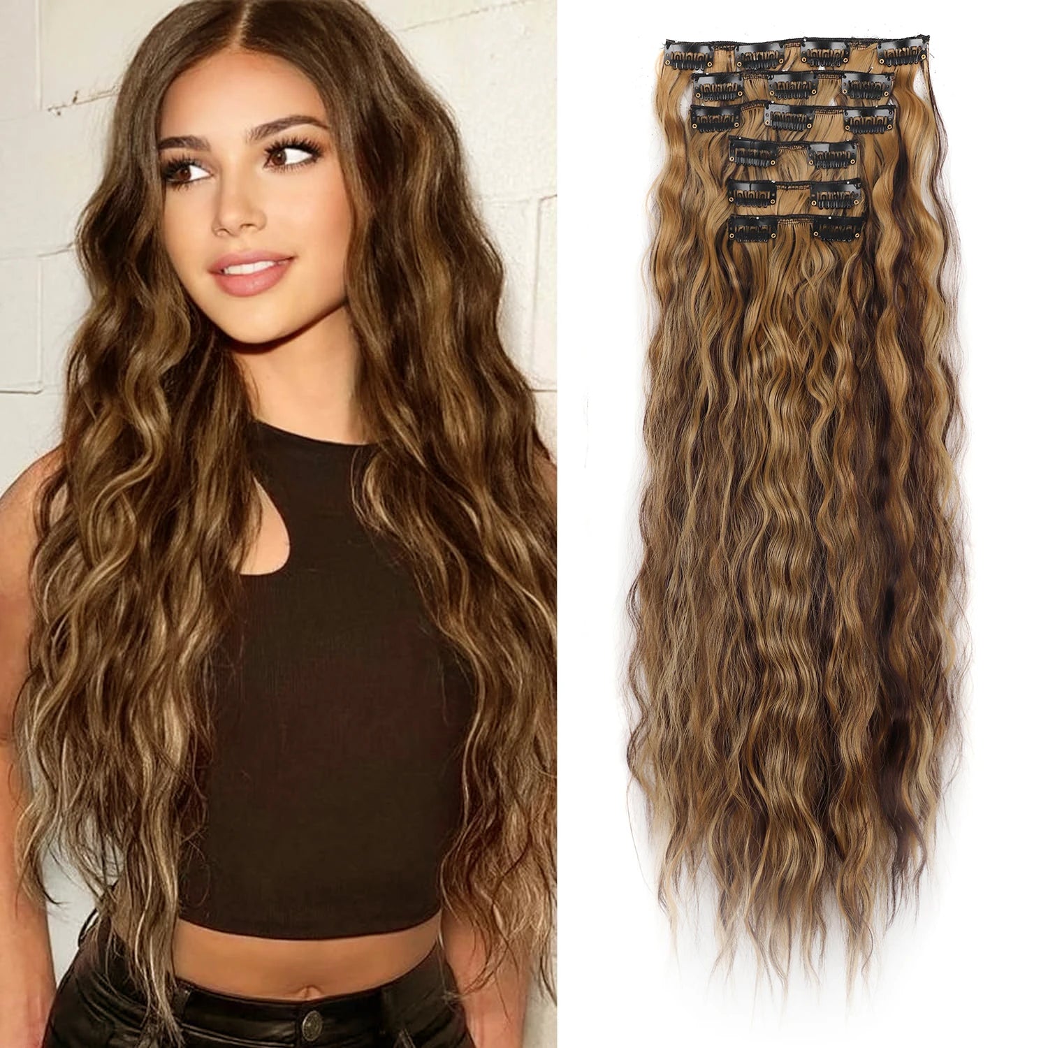 6PCS 20" Curly Synthetic Clip-In Hair Extensions – Wavy Style