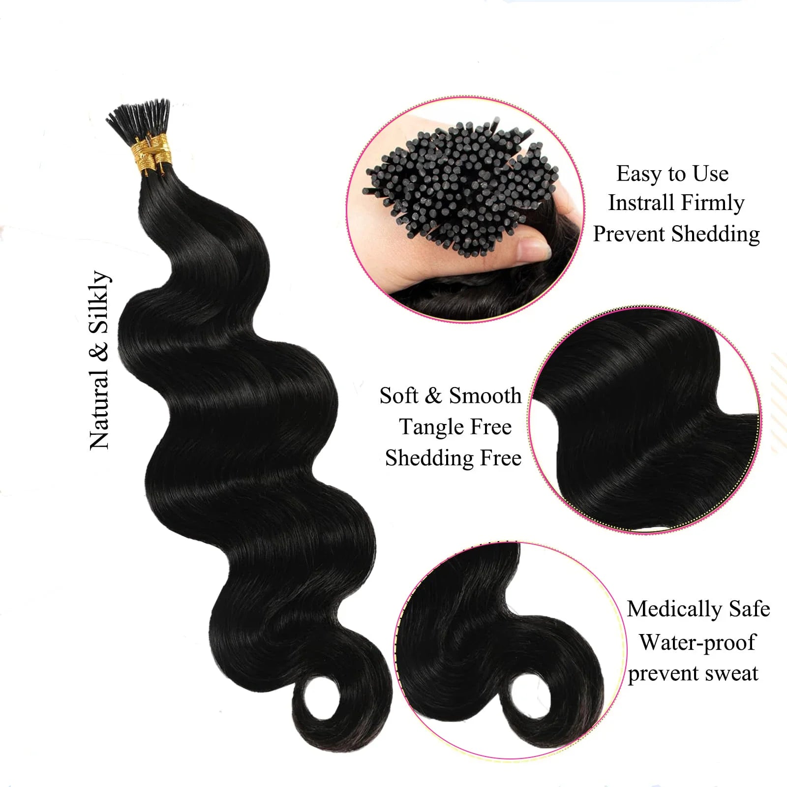 Body Wave I-Tip Brazilian Human Hair Extensions – 1g/Strand, 50 Strands