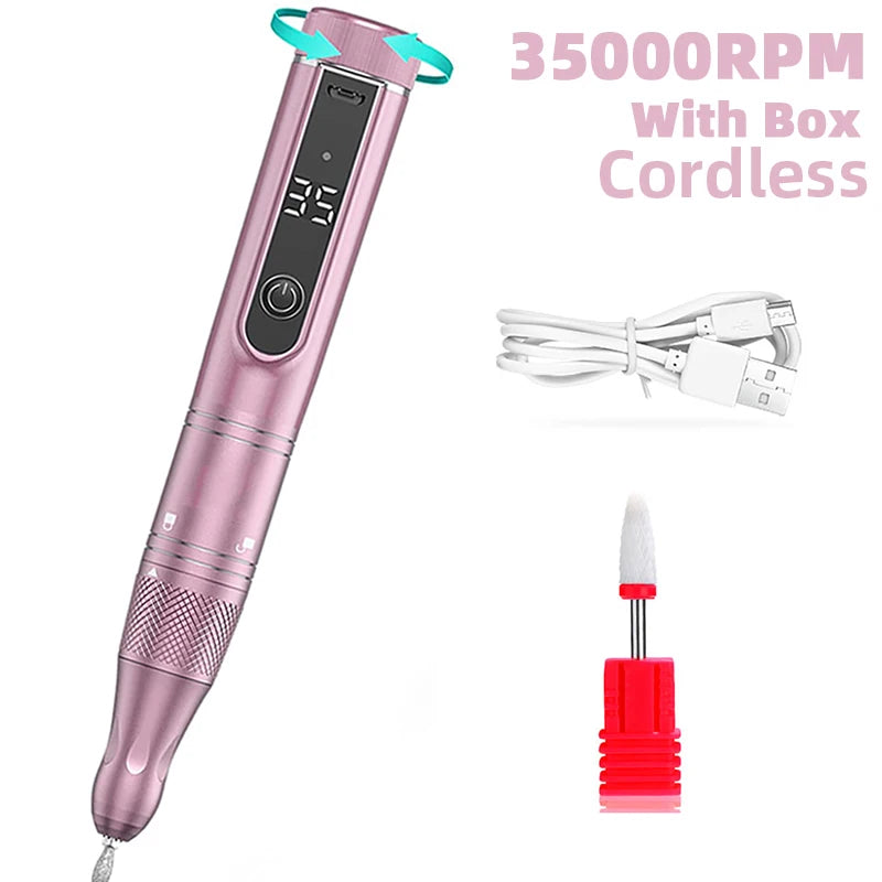 35000 RPM Cordless Electric Nail Drill Machine – Rechargeable Nail Drill Pen for Gel Polishing & Salon-Quality Nail Care