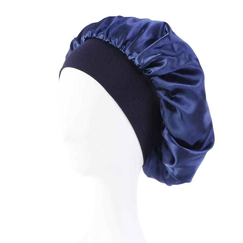 Adjustable Solid Satin Bonnet – Long Hair Care Sleep Hat for Women, Silk Head Wrap & Shower Cap