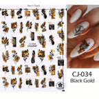 Black & Bronze Nail Art Stickers – Animal, Plant & Love English Designs