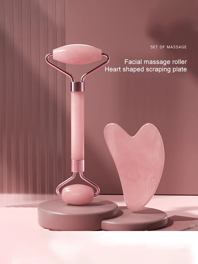 Pink Rose Quartz Jade Roller & Gua Sha Set
