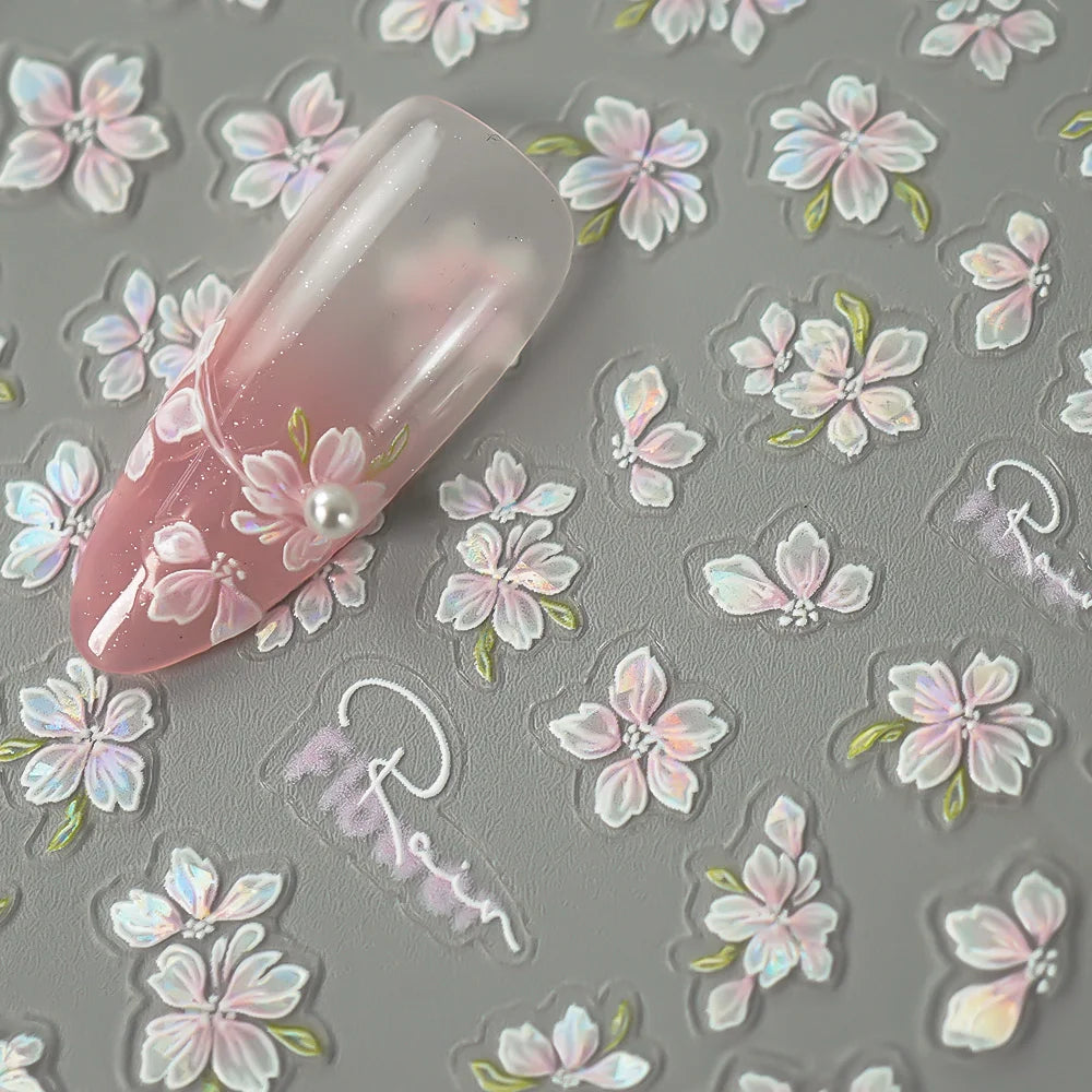 5D Spring Flower Nail Stickers – Embossed Floral Manicure Decals