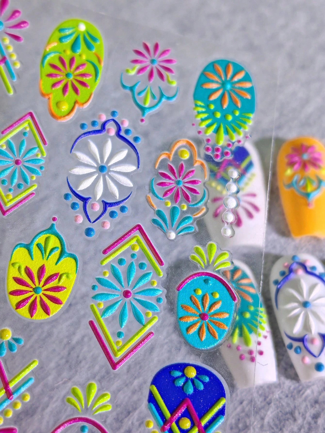 1/2/5pcs 5D Bohemian Floral Nail Stickers – Mandala Embossed Decals