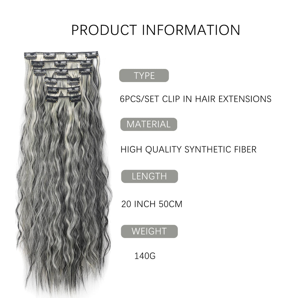 6PCS 20" Curly Synthetic Clip-In Hair Extensions – Wavy Style