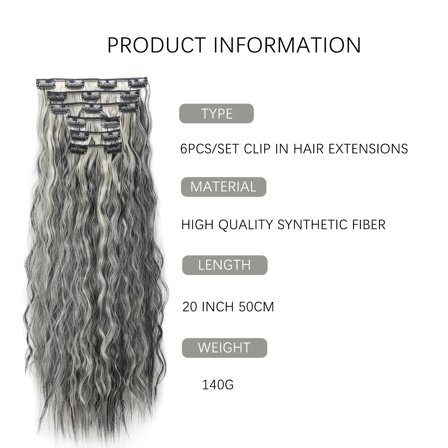 6PCS 20" Curly Synthetic Clip-In Hair Extensions – Wavy Style