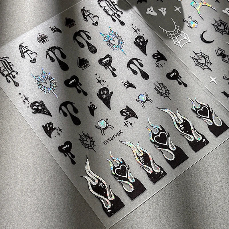 3D Halloween Nail Stickers – Laser Ghost, Spider & Pumpkin Decals