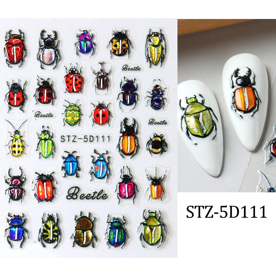 5D Crustacean & Insect Nail Art Stickers – Embossed Self-Adhesive Decals