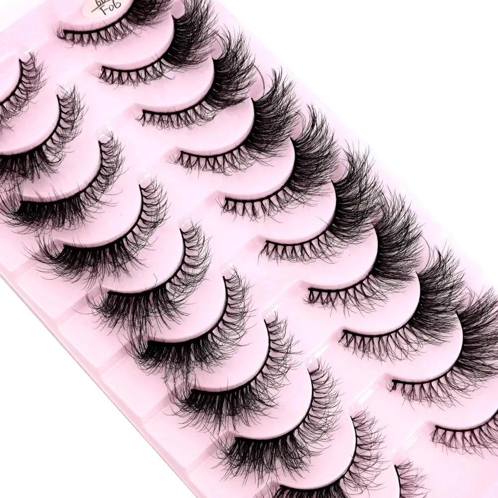Cat Eye Wispy Mink Lashes – 10 Pairs, Natural Fluffy Long & Short False Eyelashes