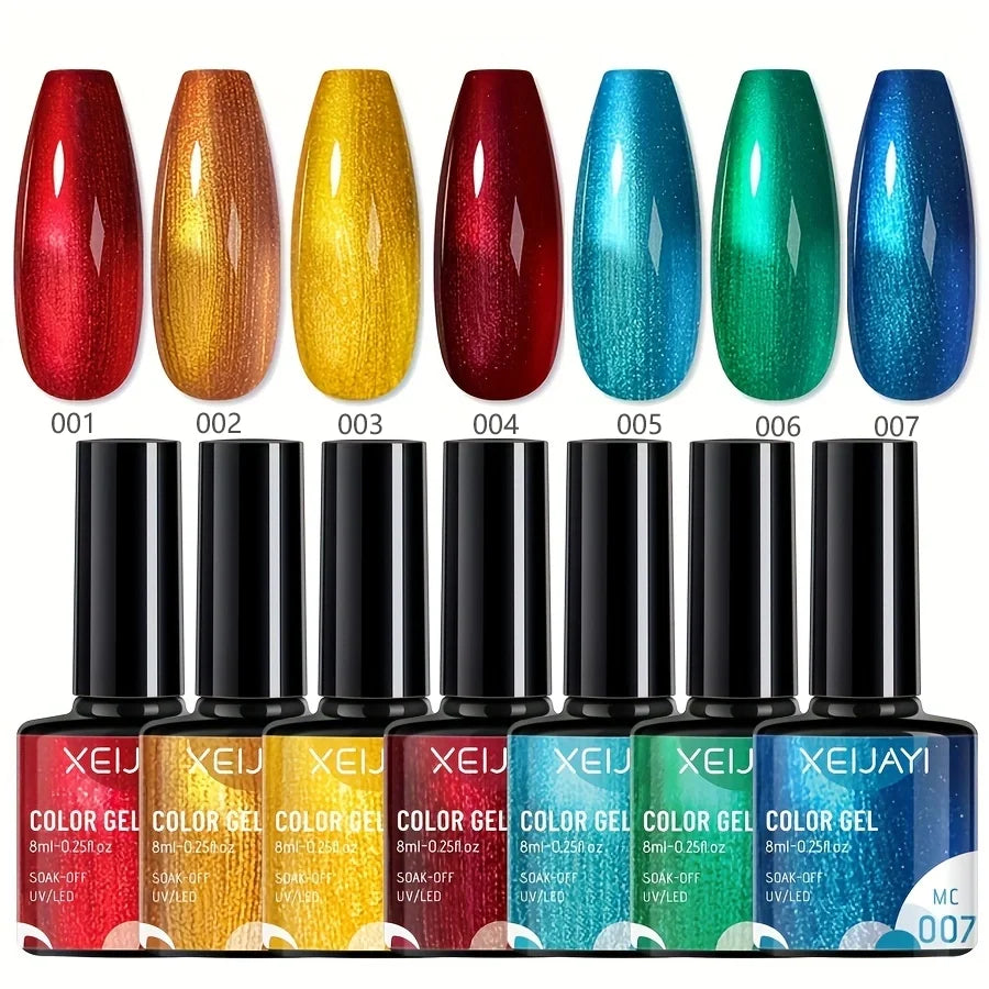 7pcs Mirror Metal Gel Nail Polish Set – Soak Off UV Gel with Silver Base