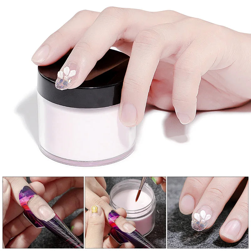 10g White Pink Clear Acrylic Powder – Professional Polymer for Carving, 3D Art, Dip & French Nail Extensions