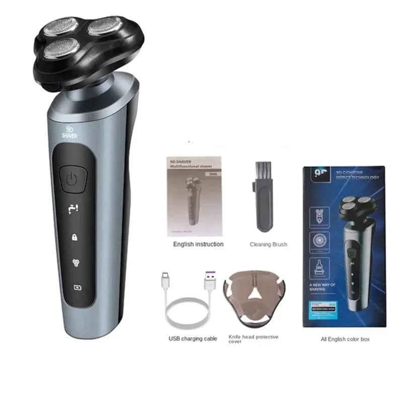 9D Electric Razor for Men – USB Rechargeable Full-Body Shaver & Beard Trimmer with Floating Head Technology