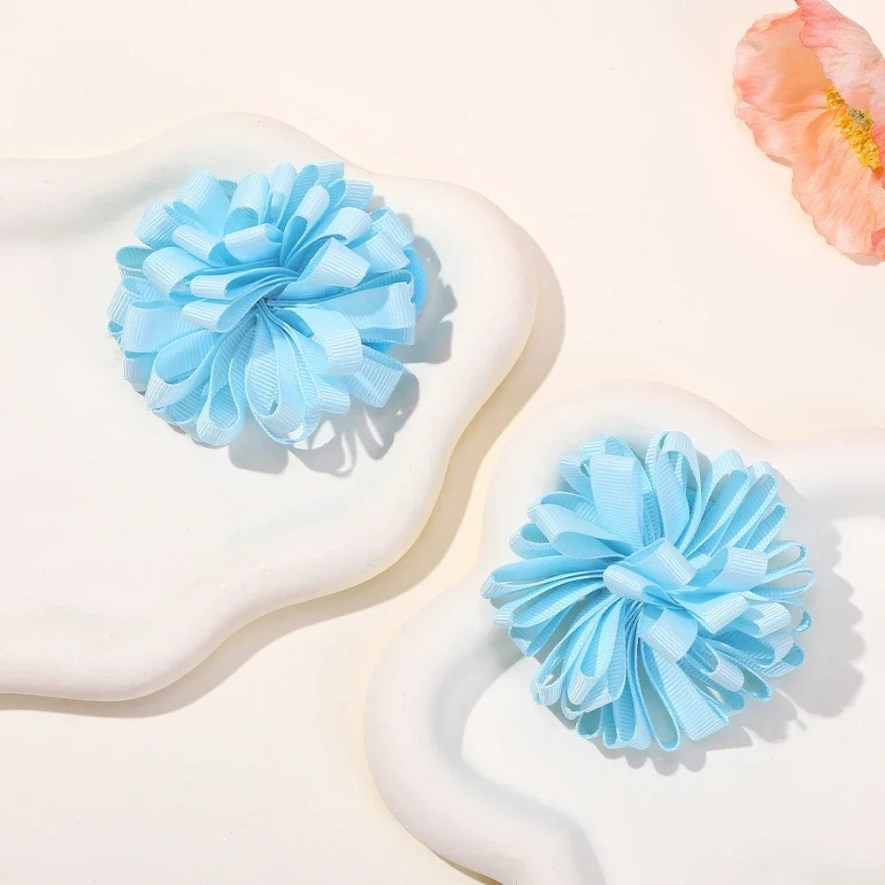 2Pcs Double Color Ribbon Flower Hairpins – Handmade Princess Hair Clips & Barrettes for Girls