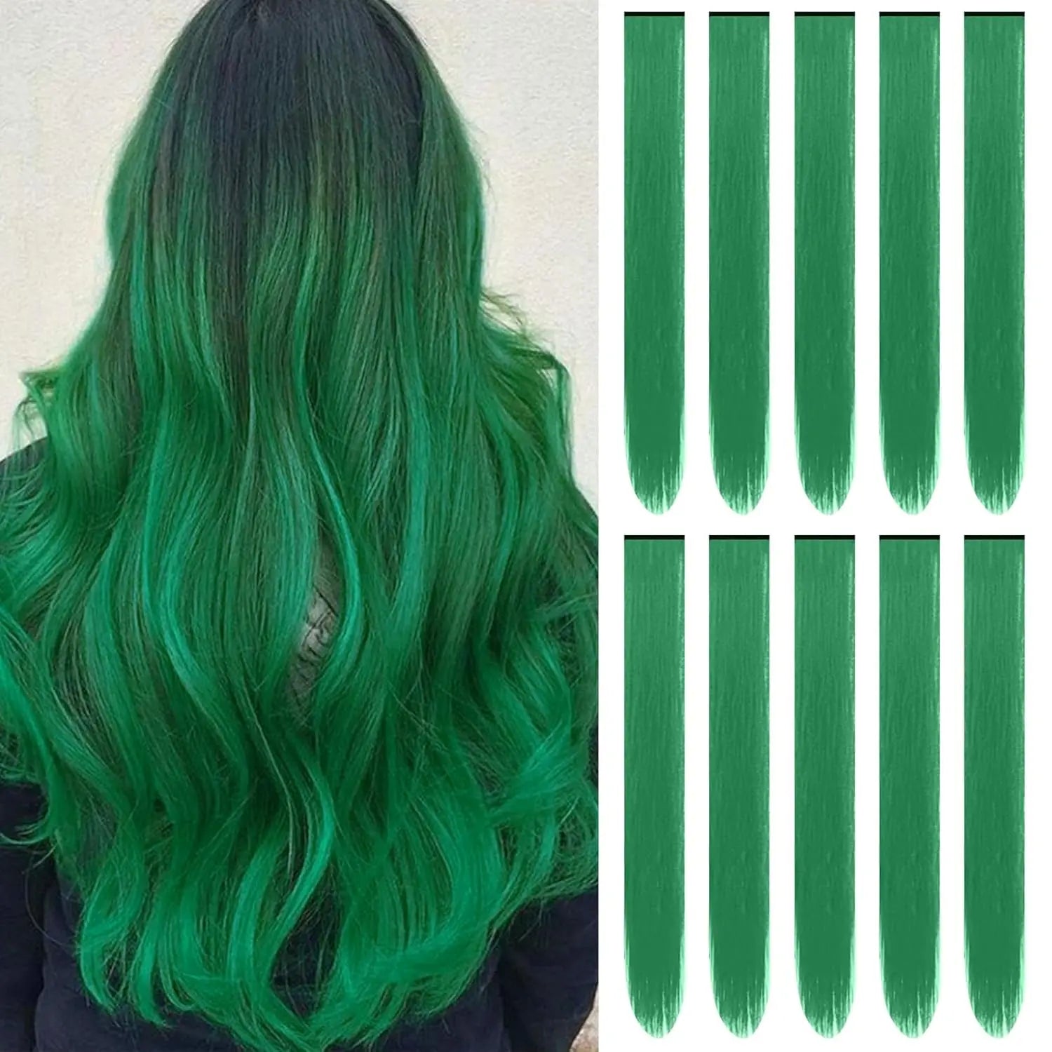 10 PCS 22" Colored Synthetic Hair Extensions – Straight Clip-In Highlights