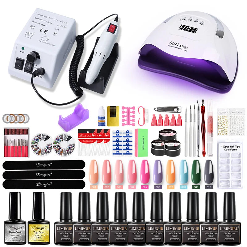 40-Color Gel Nail Kit with LED Dryer, Drill & Tools – Beginner Nail Art Set