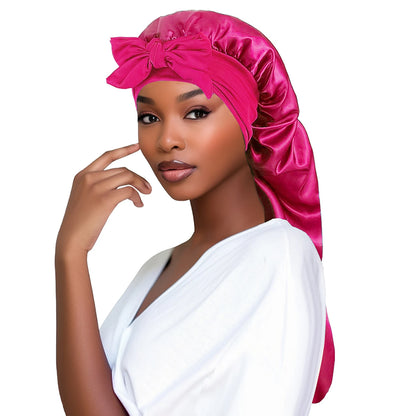Women’s Satin Sleeping Bonnet with Long Tail – Braid Hair Night Cap Head Cover for Sauna, Bathing & Shower Use